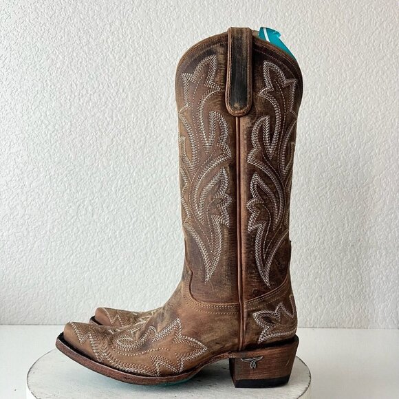 NEW Lane SARATOGA Womens Cowboy Boots 6 Brown Leather Western Cowgirl Mid Calf - Picture 5 of 14